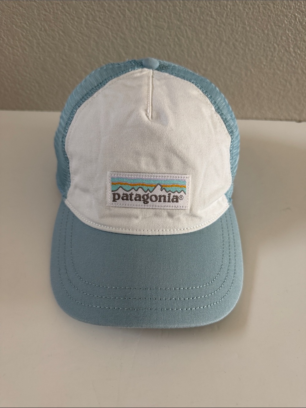 Patagonia Women's Trucker Style Hat Light Blue White Adjustable Snap Back Mesh